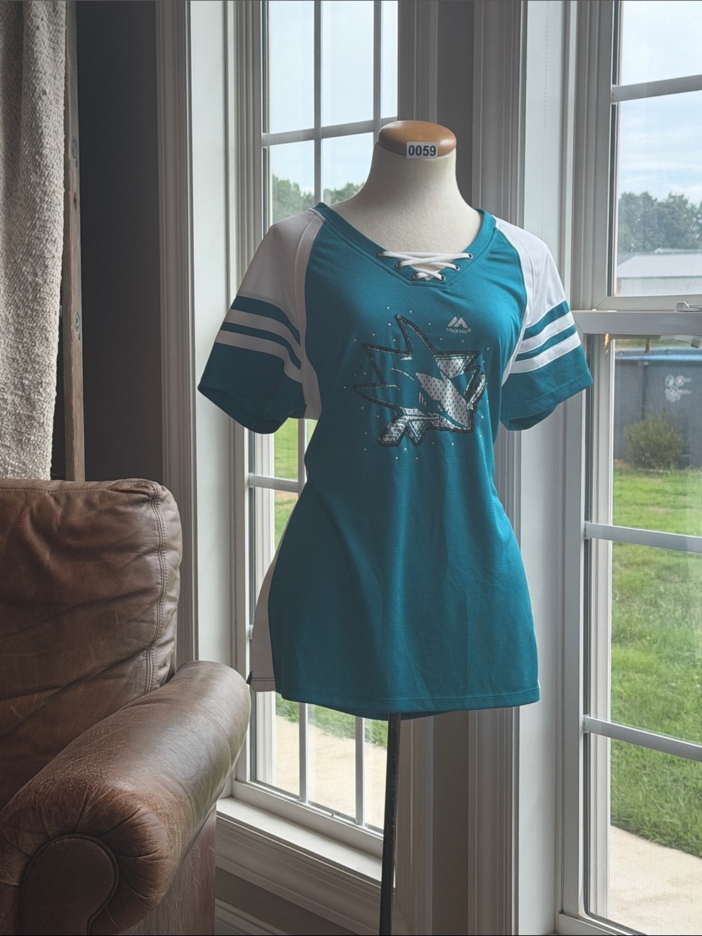 Majestic San Jose Sharks Women’s Lace-Up Jersey with White Shoulder Stripes